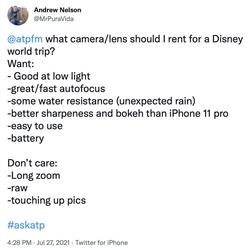 Chapter #askatp: Camera rental for Disney image.